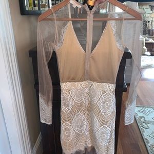 Mesh and lace long sleeve dress
